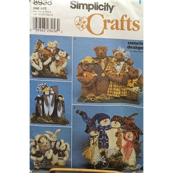 Simplicity Crafts Pattern 8938 Families Bears & Snowmen Stuffed Toys - Picture 1 of 2